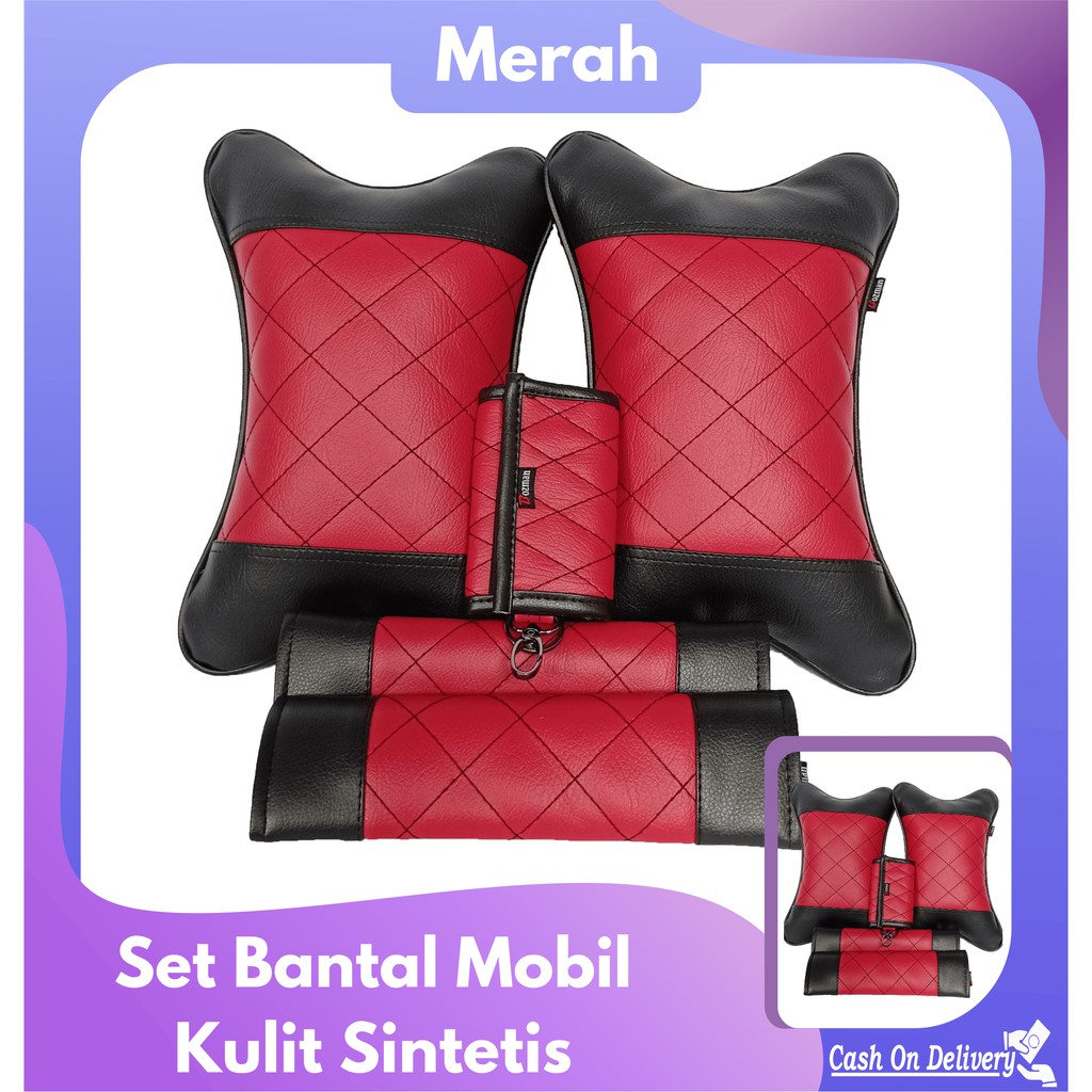 Set Bantal Mobil Premium 3 in 1 isi 2 bantal mobil 2 seatbelt dan 1 dompet stnk