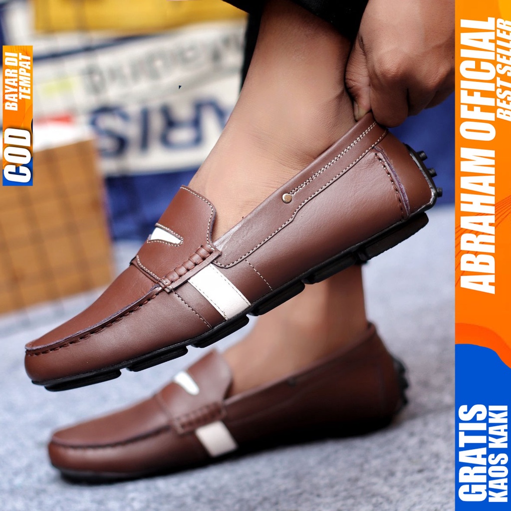 Sepatu Casual Pria Slip On Slop Selop Pansus Santai Kulit Asli Kerja Kantor Kulit Kondangan Hitam Polos Fashion shoes Terbaru Original Murah Kekinian Cowok VELAS ABRAHAM