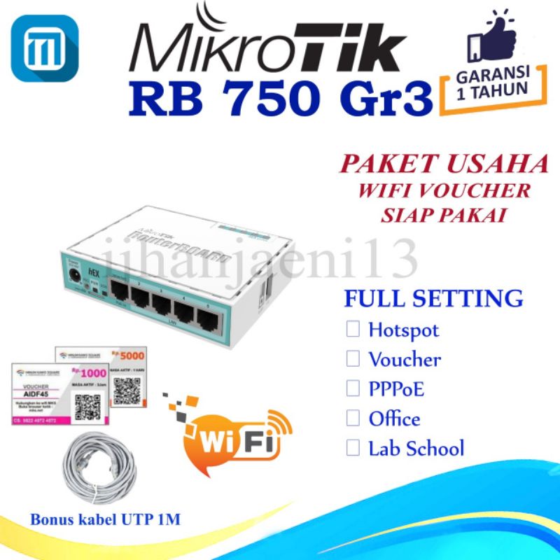 Mikrotik RB750 Gr3 Full setting paket usaha Voucher wifi