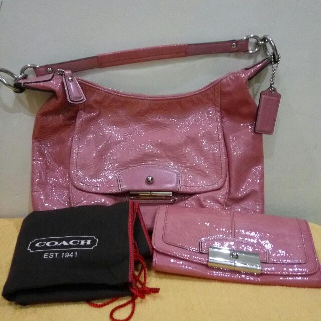 Preloved Authentic Coach Kristin Handbag And Matching Wallet Set. Pink Color.