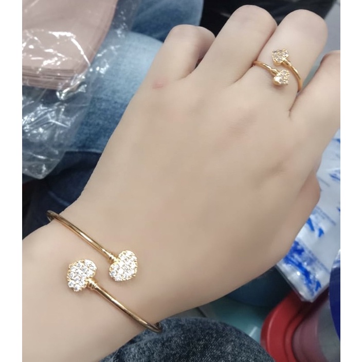 satu set gelang dan cincin //perhiasan lapis emas//perhiasan pengganti emas//gelang