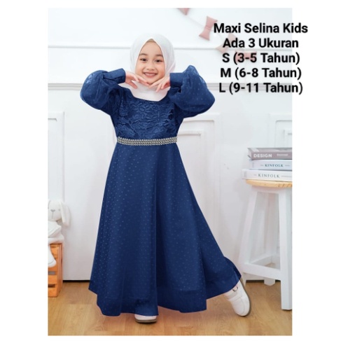 Gamis Anak Perempuan Terbaru Maxi Selina Kids 3-11 Tahun Matt Brokat Import Good Quality