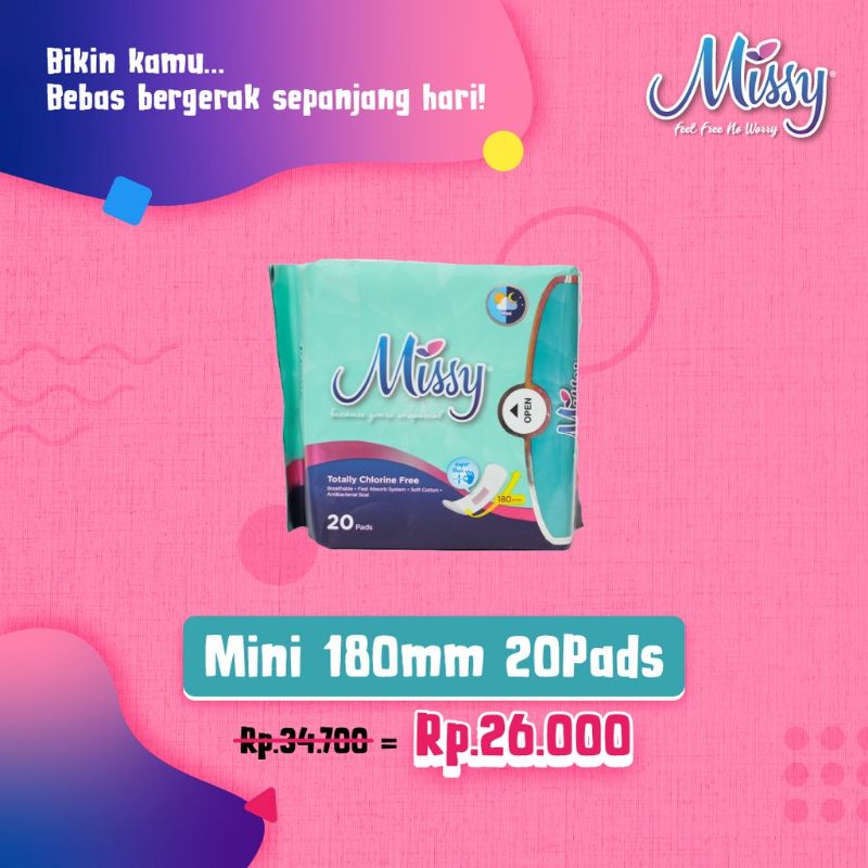 100% Original Pembalut Missy Mini isi 20 pads /pembalut pantyliner Herbal kesehatan