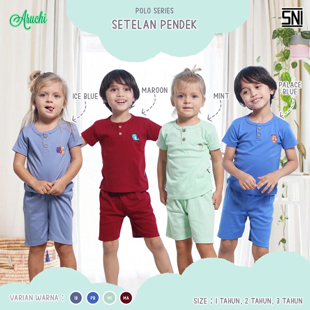 ARUCHI SETELAN BAJU ANAK PENDEK CELANA PANJANG /  SETELAN BAJU PENDEK CELANA PENDEK POLO SERIES 1-3 TAHUN