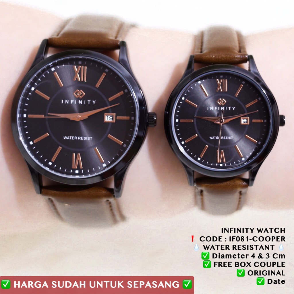 Jam tangan couple original INFINITY anti air wanita pria tali kulit tanggal aktif free box IF081