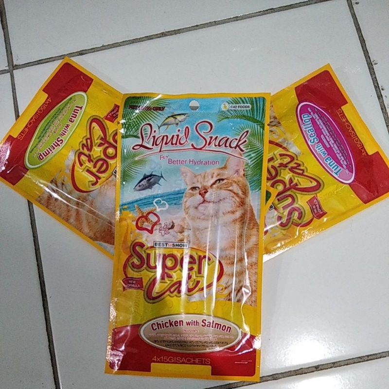 super cat liquid snack Kucing all varian 1pack isi 4x15gr