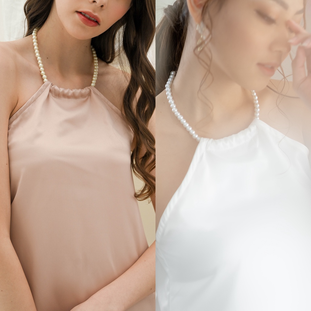 DRESS INNER HALTER - FAE COLLECTION - DALAMAN / CAMISOLE UNTUK KIMONO ROBE WITH ZIPPER | BROKEN WHITE &amp; NUDE