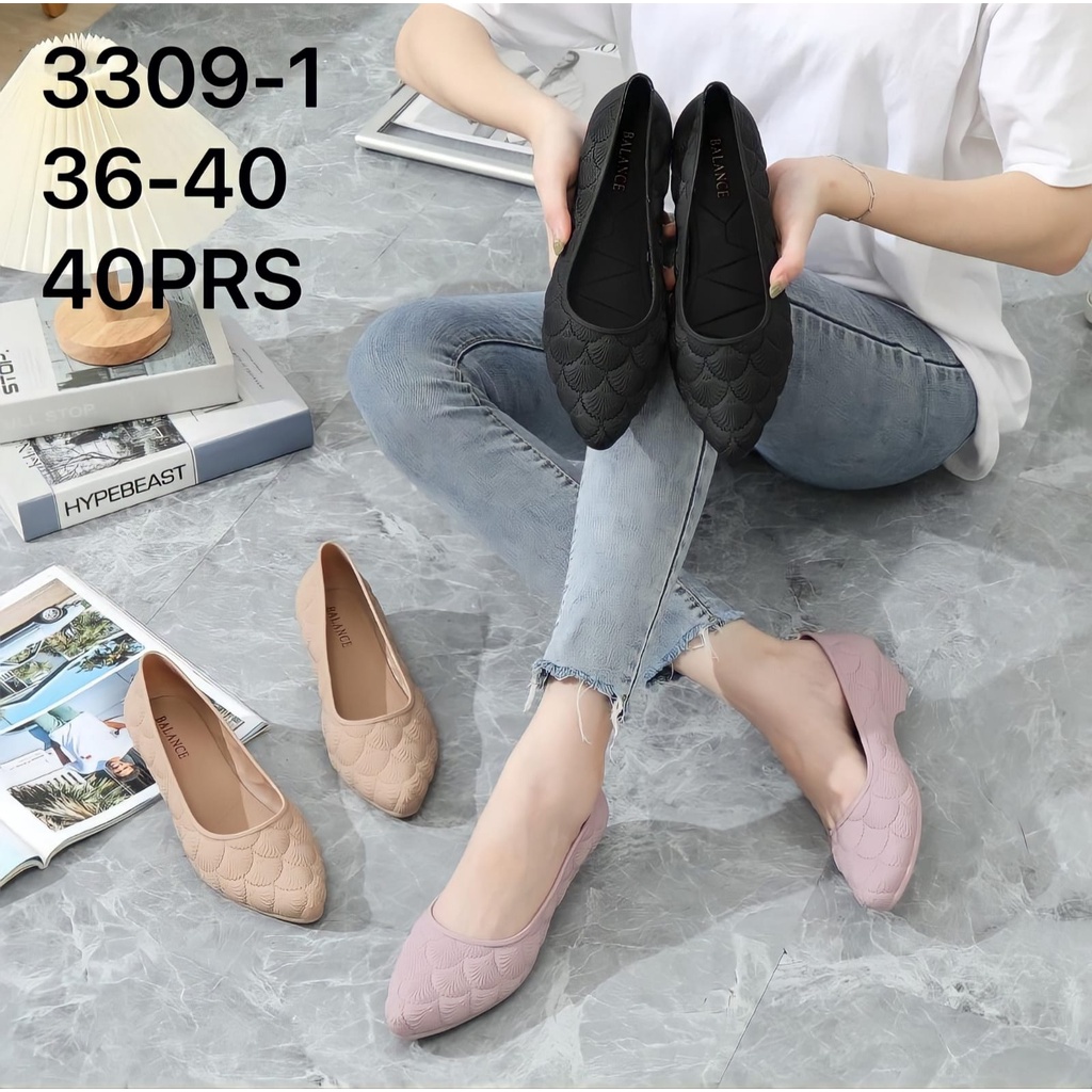 (COD) Sepatu Jelly Wanita Hak Motif Kerang Balance 3309-1