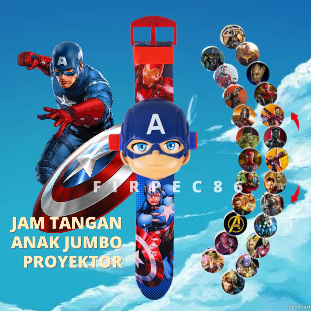 JAM TANGAN ANAK LED PROYEKTOR LASER JUMBO KARAKTER LOL SPIDERMAN FROZEN CARS ULTRAMAN