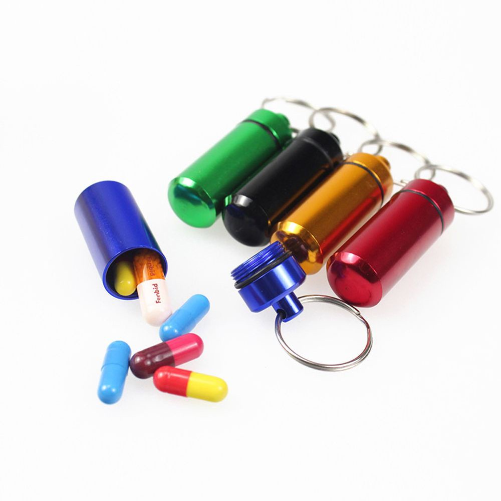 REBUY Functional Mini Aluminum Emergency Pill Case Box Keychain Waterproof Bottle Convenient Container Holder Hot Sale Keyring/Multicolor