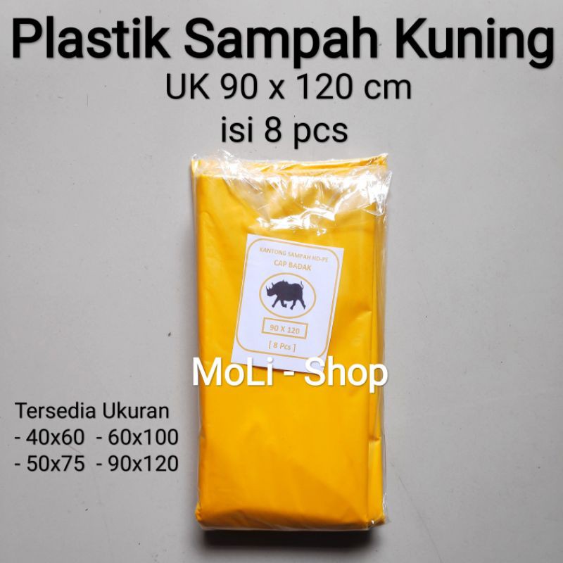 Plastik sampah Kuning 90x120 (8pcs) / 60x100 (15pcs) / 50x75 (20pcs) / 40x60 (20pcs), kantong plastik sampah medis, plastik infeksius