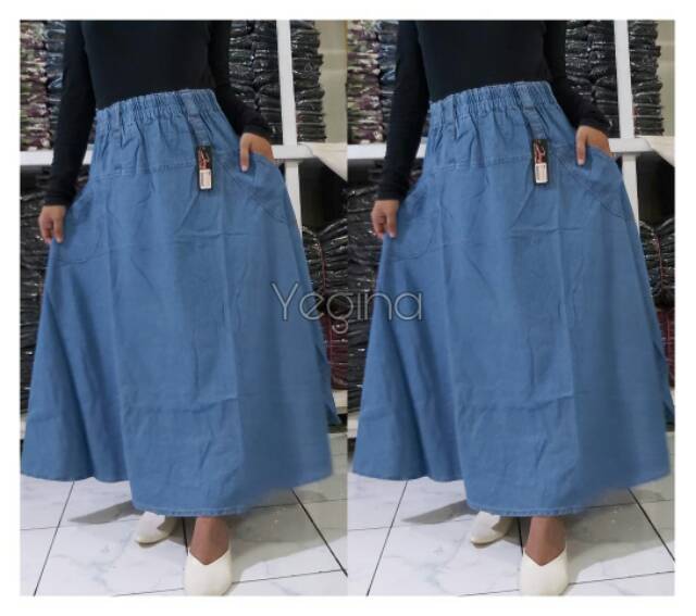 ROK JEANS JUMBO PAYUNG LEBAR POLOS BISA COD