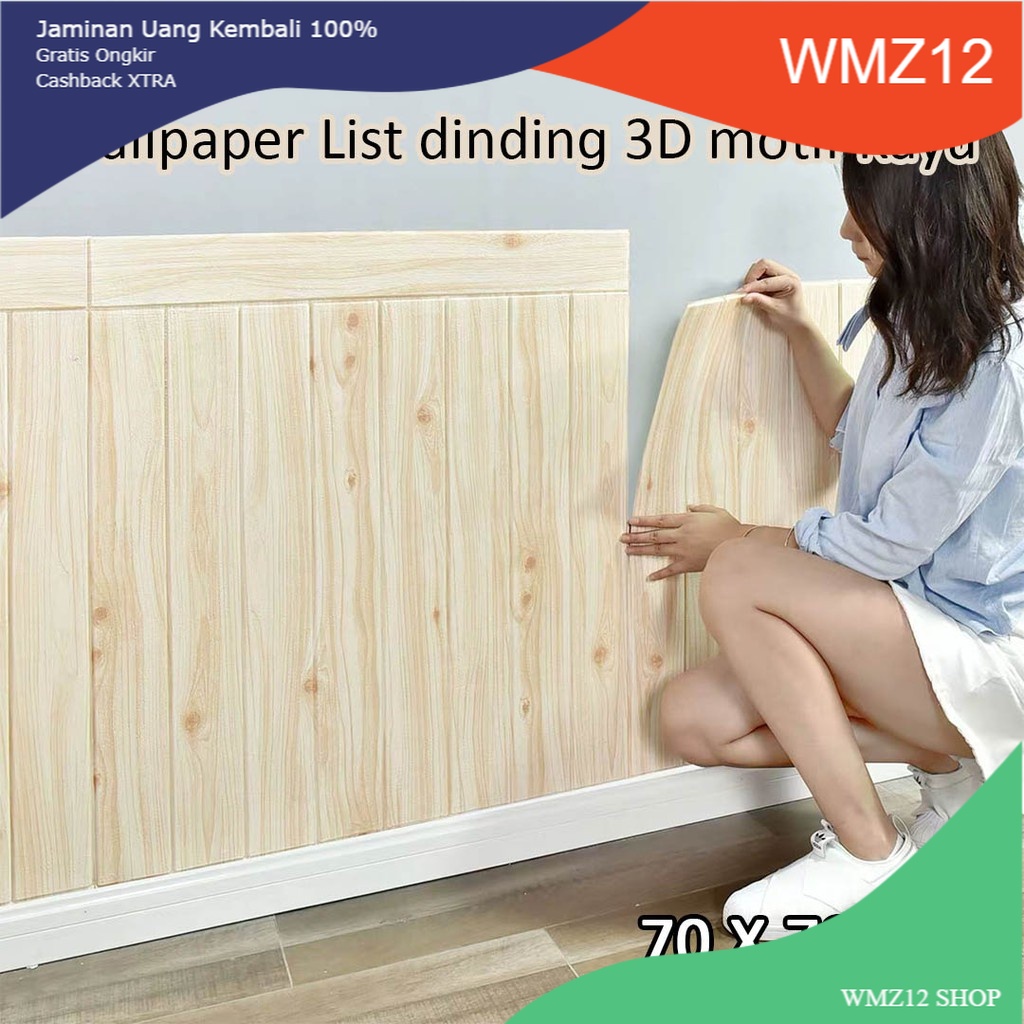 Wallpaper dinding 3d motif kayu wood foam Dekorasi Kamar murah 70x70cm