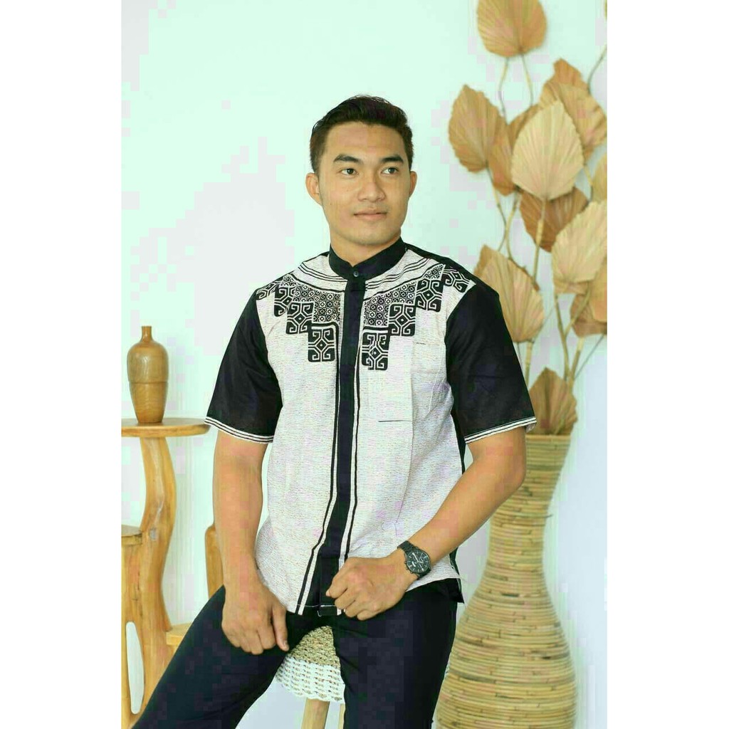 KOKO LENGAN PENDEK KOMBINASI BATIK MOTIF TERBARU WARNA KREM KOTAK MOZAIK