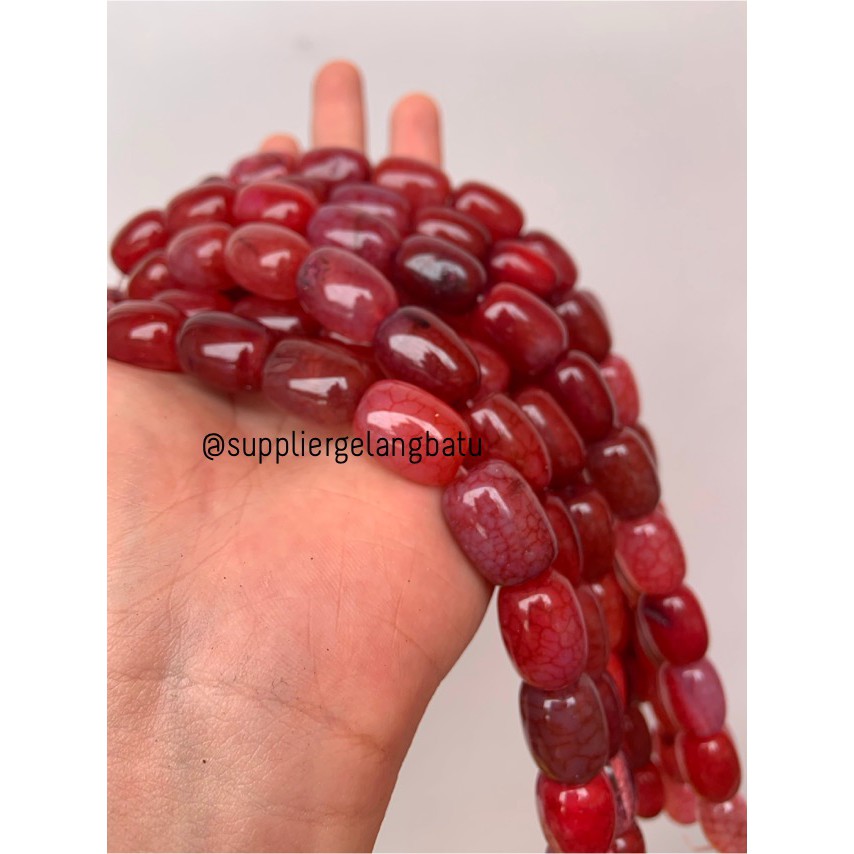 batu alam Penden simba tabung red agate serat 2 x 1,5 cm merah agatis