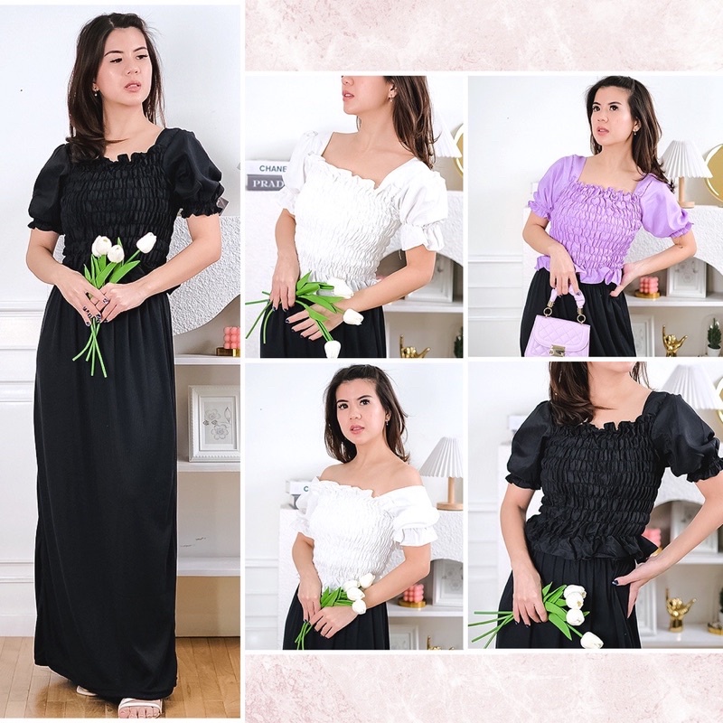 kode 8411 atasan top crop korea karet import sabrina lilac ungu katun rayon twistcone atasan tebal a