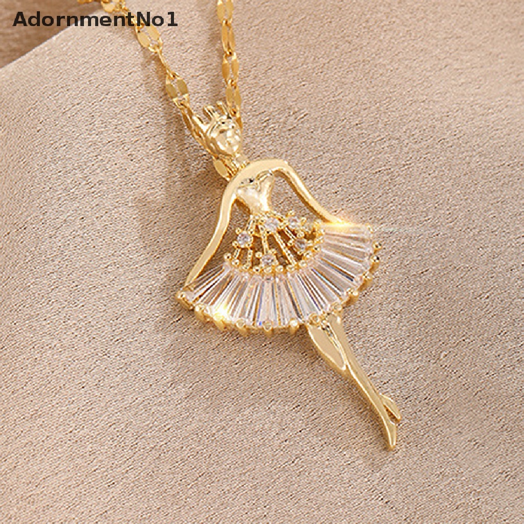 (AdornmentNo1) Kalung Rantai Dengan Liontin Ballerina Hias Kristal Zircon Elegan Untuk Wanita