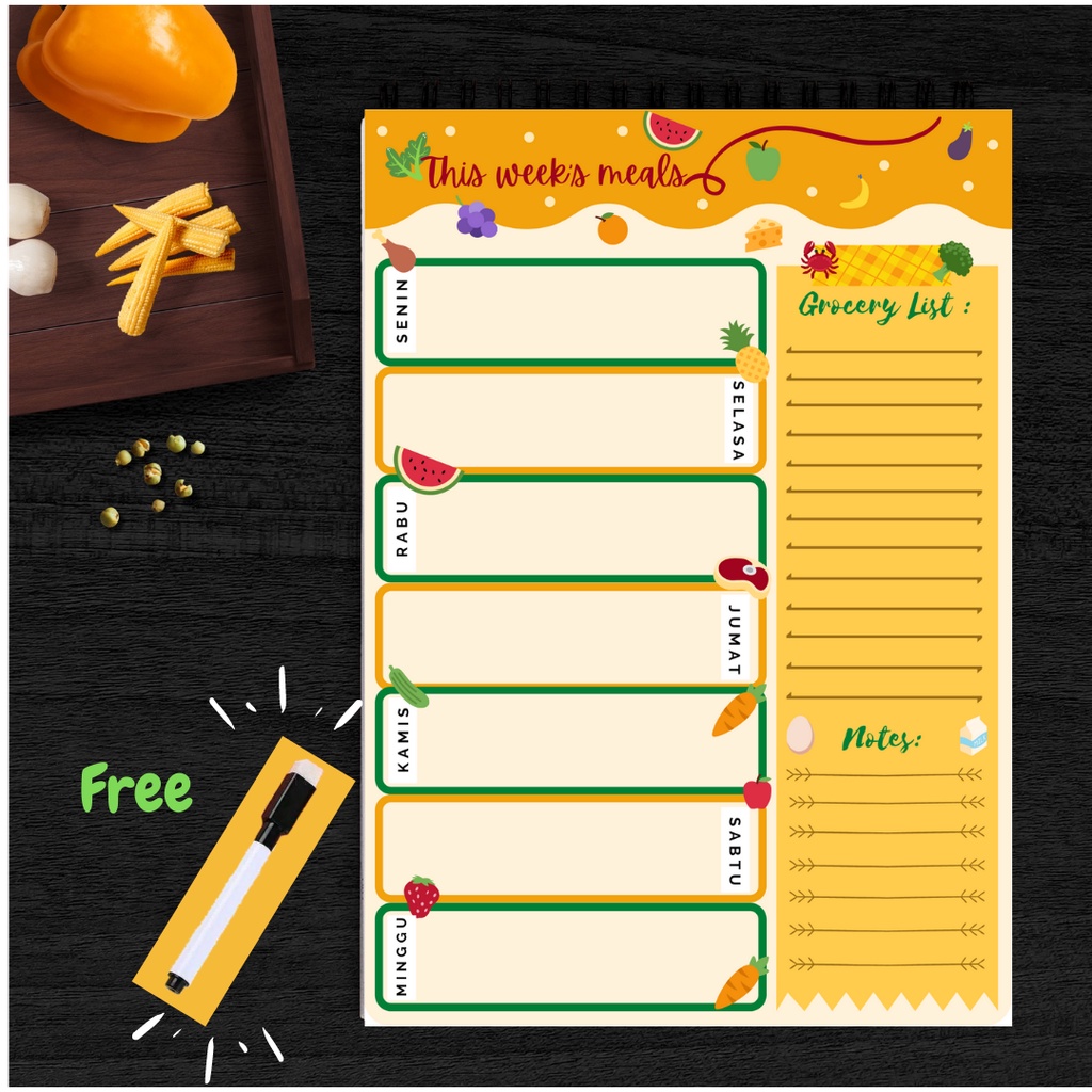 

Meal planner/food planner/ papan perencanaan menu mingguan Theboardplan (E1)