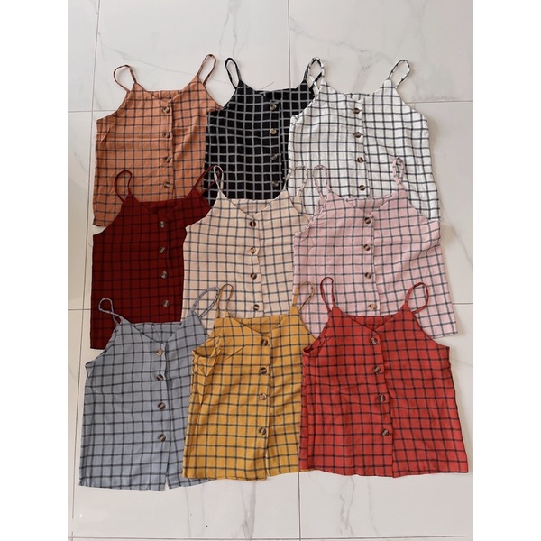 fecya tanktop wanita.tanktop motif kotak&quot; wanita cotton import.tanktop tali fecya kotak&quot; cwe korean style