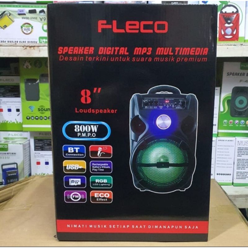 Speaker Bluetooth Karaoke Fleco FL-955C/D 8 Inchi Gratis Microphone Super Bass /Salon Aktif