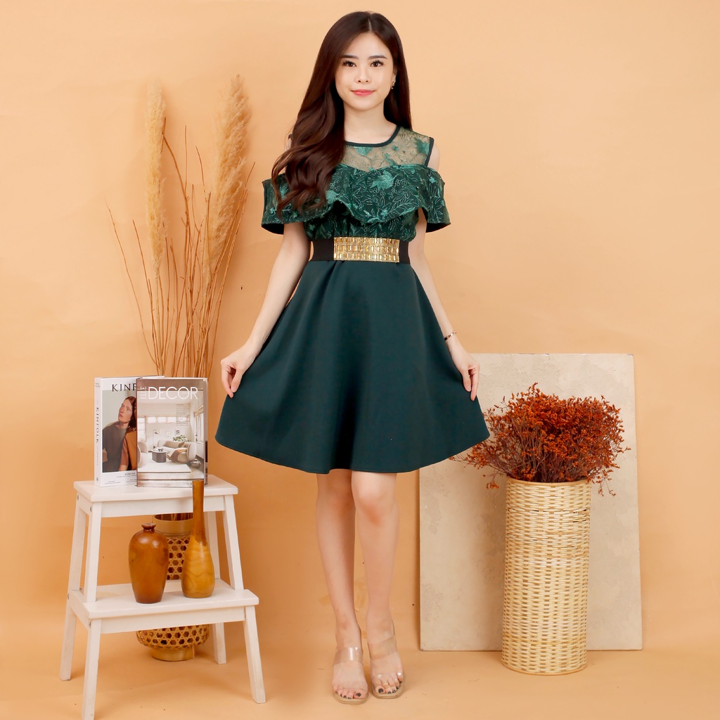 Kathryn collection # 158, Dres rok mekar  scuba import premium kombinasi tile gliter mutiara free belt