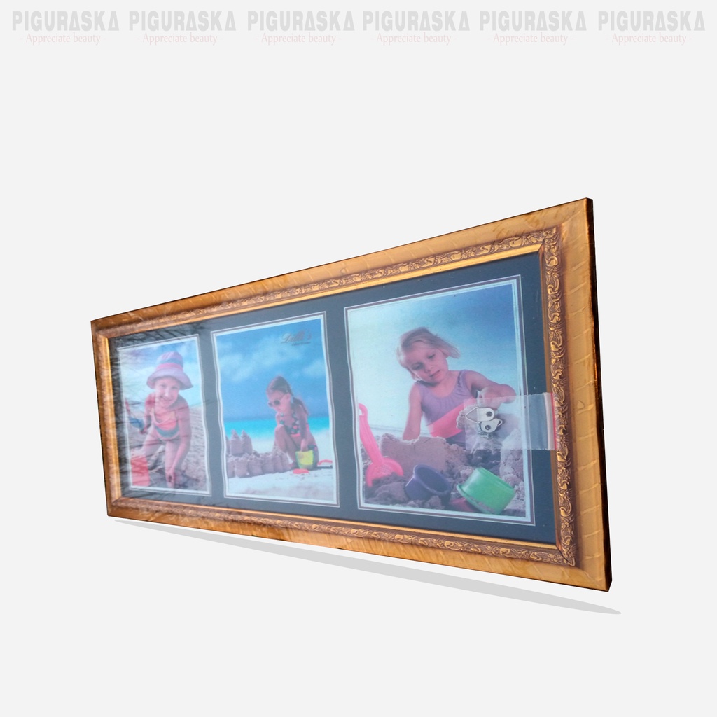 Xaviertaran Bingkai Foto 5R Susun 3 Free Lapisan Kayu / Pigura Pajangan Dinding Gandeng 3 In 1 /