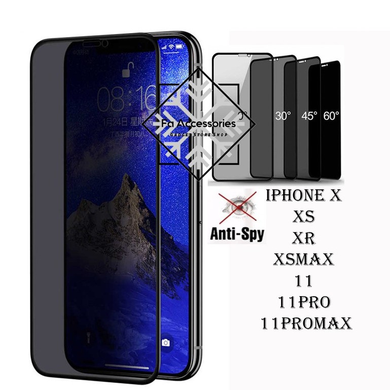 FA Tempered Glass Privacy Anti Spy Full Glue Iphone x xs xr xsmax 11 11pro 11promax pro max GORES