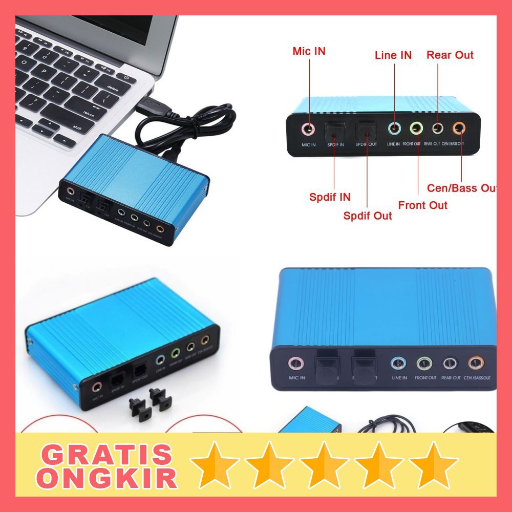 Grab Medan Soundcard HomeTheater Sound Card External 5.1 Suround USB untuk Laptop/PC Kebidumei