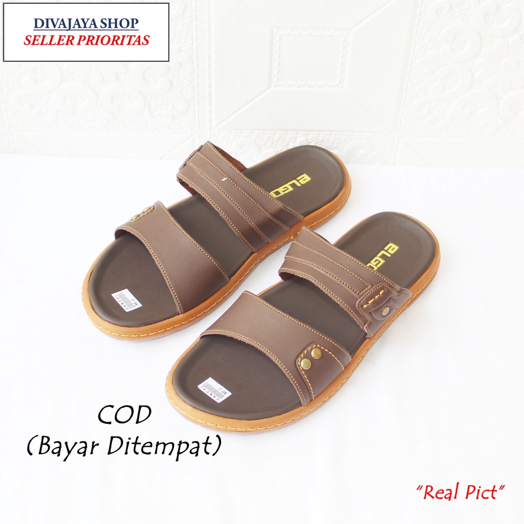 Sandal Selop Tali Dua Elgon Advanture/Sandal Semi Kulit Fashion Pria Coklat/Divajaya Shop
