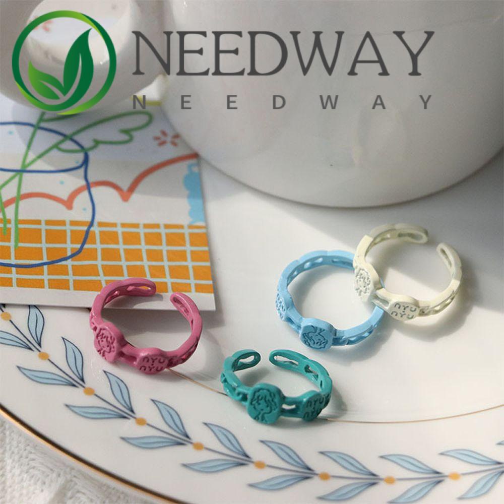 Needway  Sweet Finger Rings Geometric Fashion Jewelry Alloy Open Rings Heart Women Cute Tulip Korean Daisy Enamel