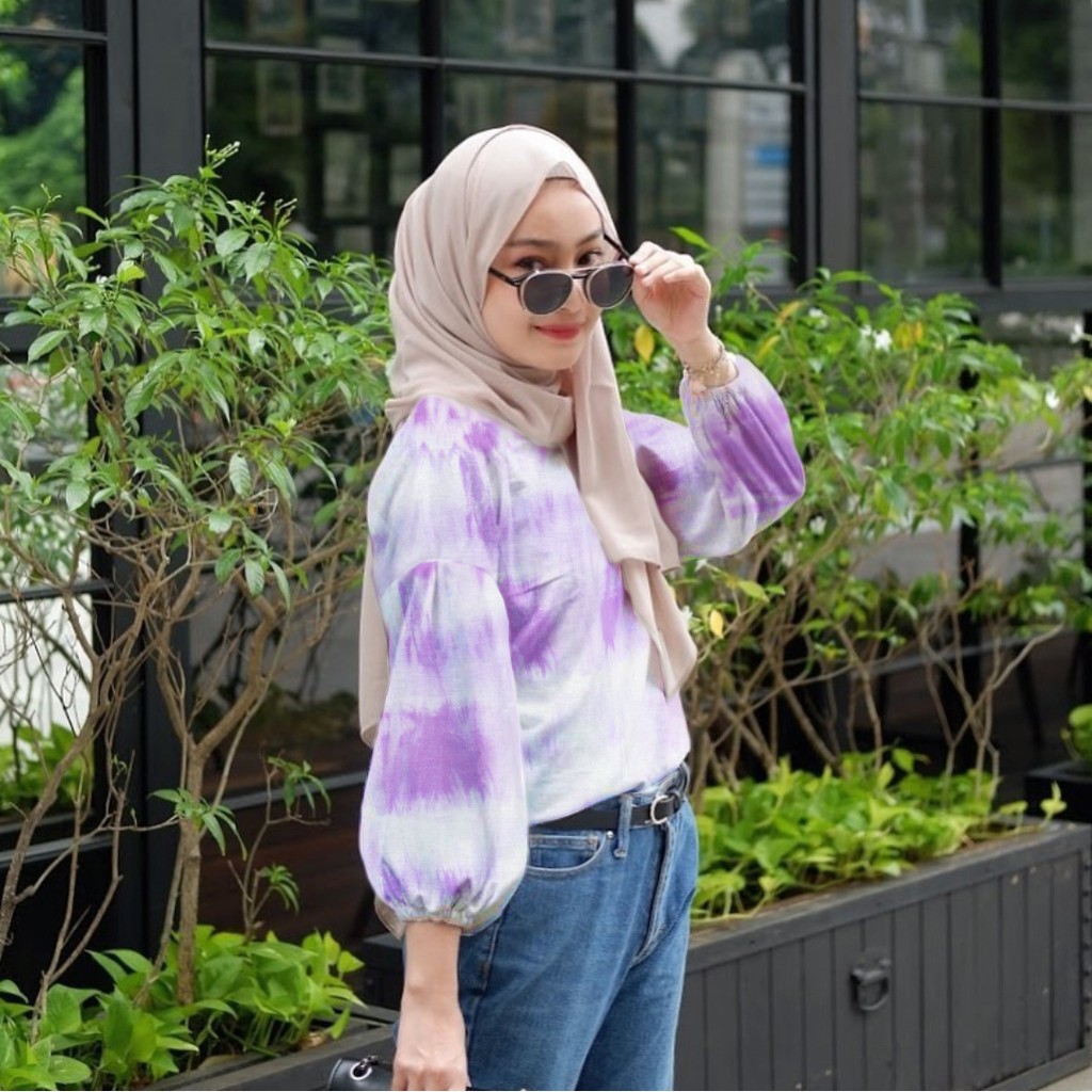 Baju Atasan Wanita Lengan Panjang Size L Blouse Lucy Top Tie Dye Bahan Spandex Tie Dye