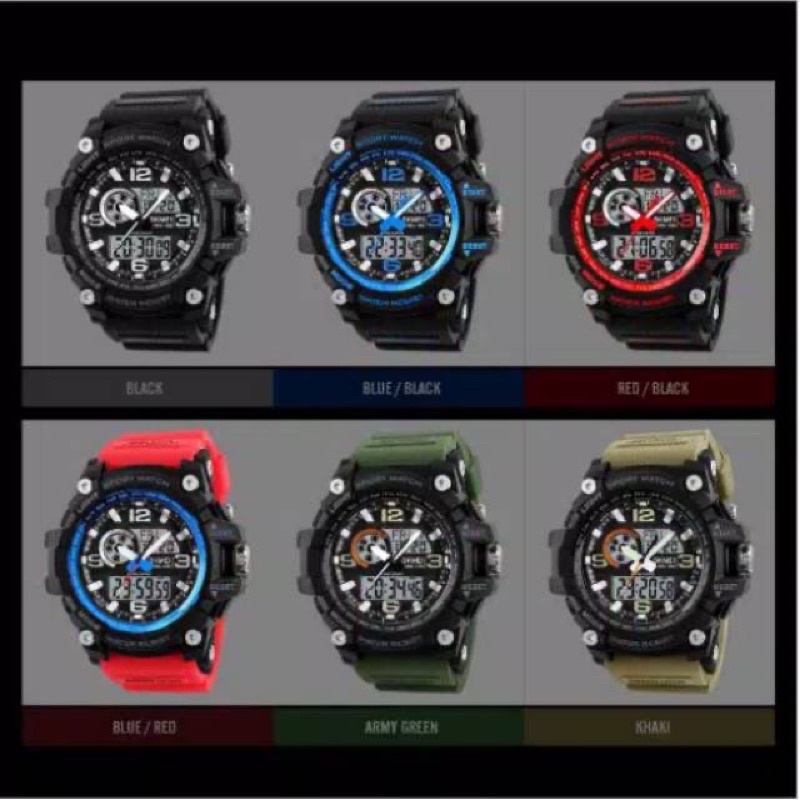 SKMEI 1283 Original Jam Tangan Dual Time Pria Karet Sport Outdoor Tahan Air 50M