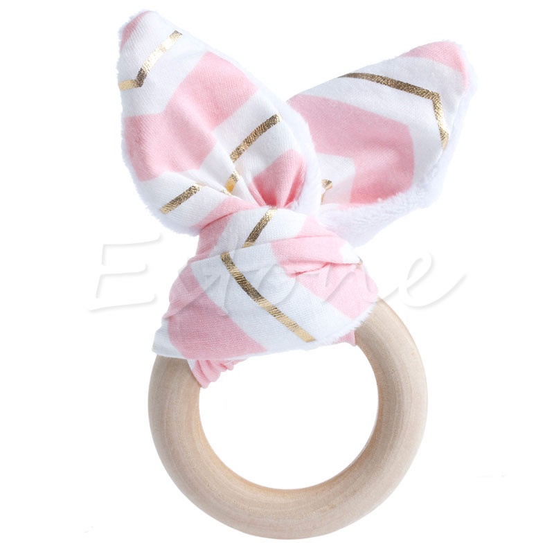 Mary Mainan Teether Ring Kayu Alami Handmade Bentuk Kelinci Untuk Bayi