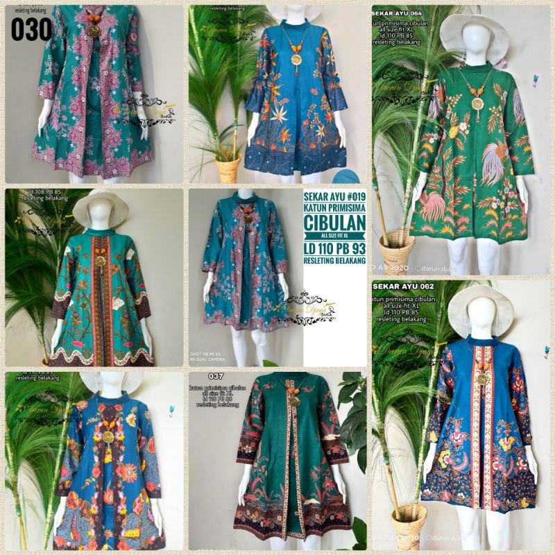 Cod Atasan Batik Wanita Katun Green Blue Series Fit Xl Ld 108 Sekar Ayu Wangi