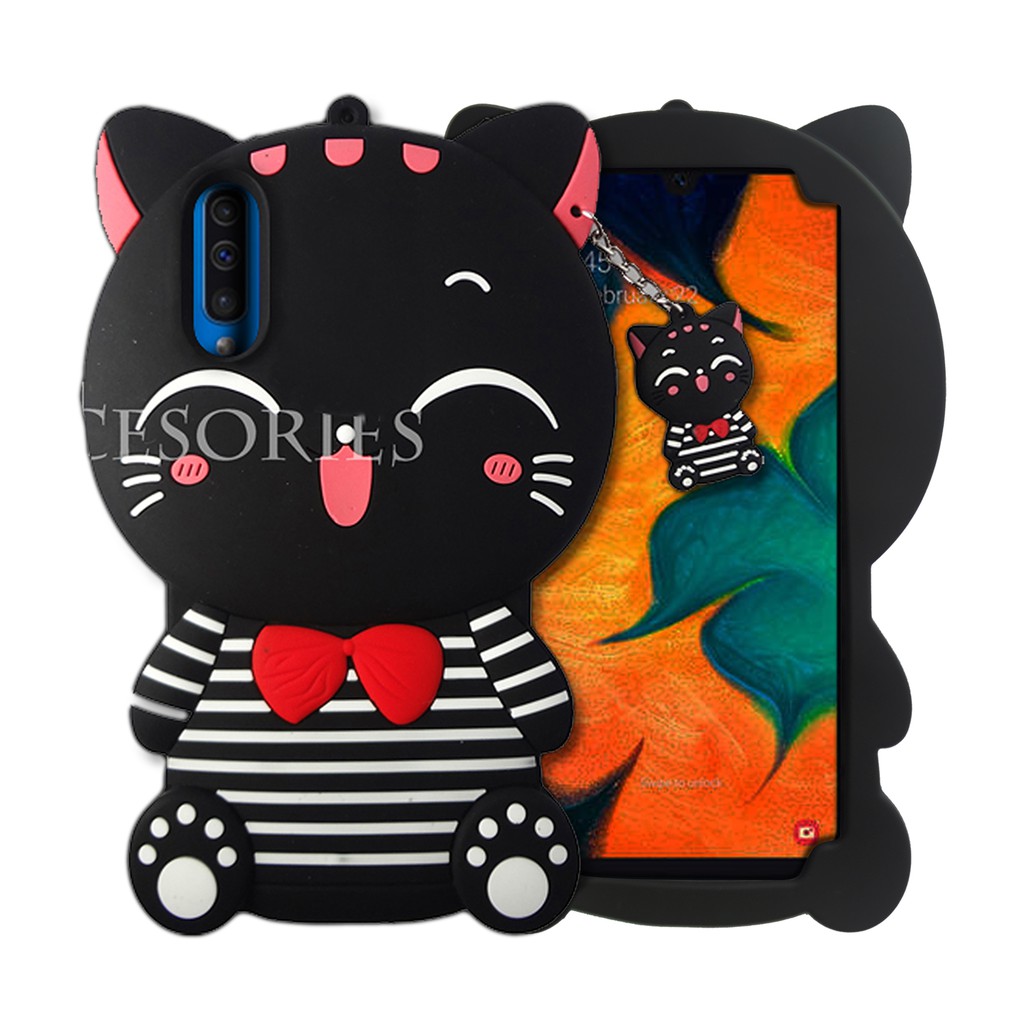 Case Boneka Samsung Galaxy A10/A50/A50S/A30S Soft Case 4D Karakter Black Cat Smile