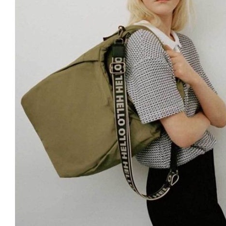 Minioutlet Zara Medium Nylon Tote Bag Shoulder Crossbody Khaki Green tas branded original
