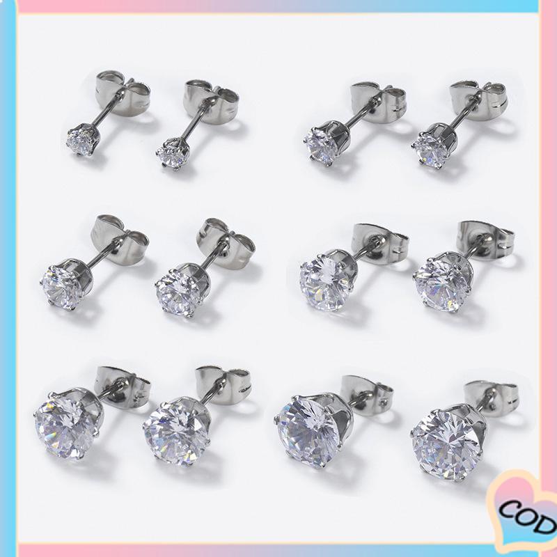 COD❤️Titanium Steel Real Zircon Super Shiny Stud Earrings Diamond Stud Earrings Jewelry-A.one