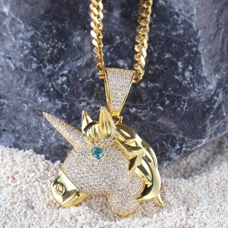 Kalung Liontin Unicorn Warna Emas Gaya Hip Hop