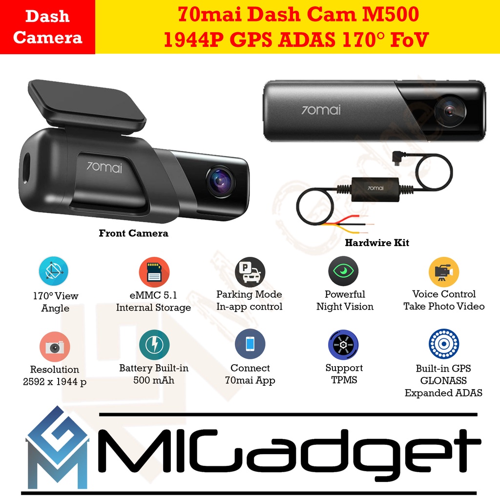 70mai Dash Cam M500 M 500 1944P Built in 64GB Storage GPS ADAS 170° FoV