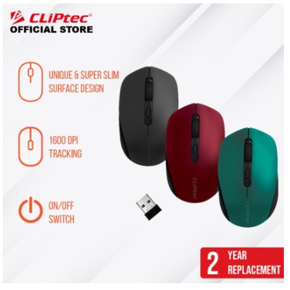 Mouse wireless cliptec usb 2.4ghz optical 1600dpi on-off switch rzs867