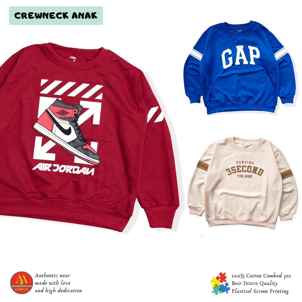 Sweater Korea Crewneck Anak Cowok Cewek Baju Anak Crew neck Premium usia 3-10 tahun UNISEX-AMR181