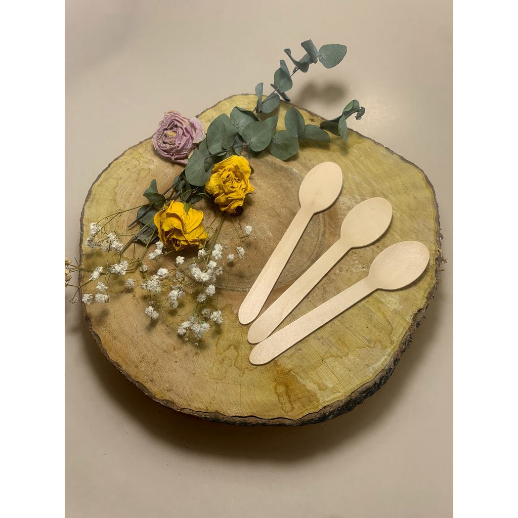 100 pcs sendok kayu sekali pakai  16 cm disposable wooden 