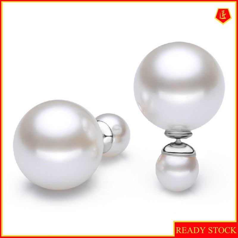 [Ready Stock]Elegant Fashion Natural Pearls Silver Stud Earrings