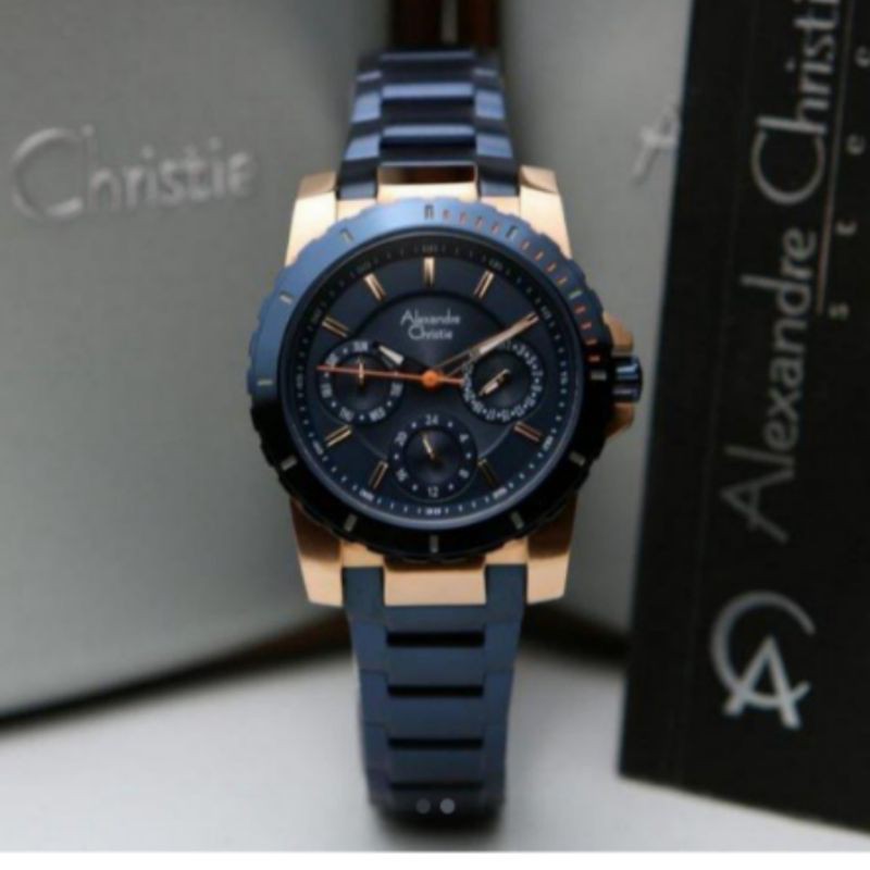 Alexandre Christie AC 6141 Wanita Rose Gold Blue Original