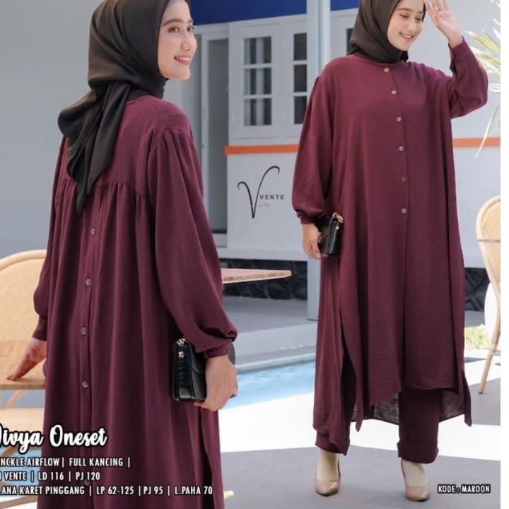 Best Product divya one set tunik vente long tunik import crinke setelan tunik dan celana baju setela