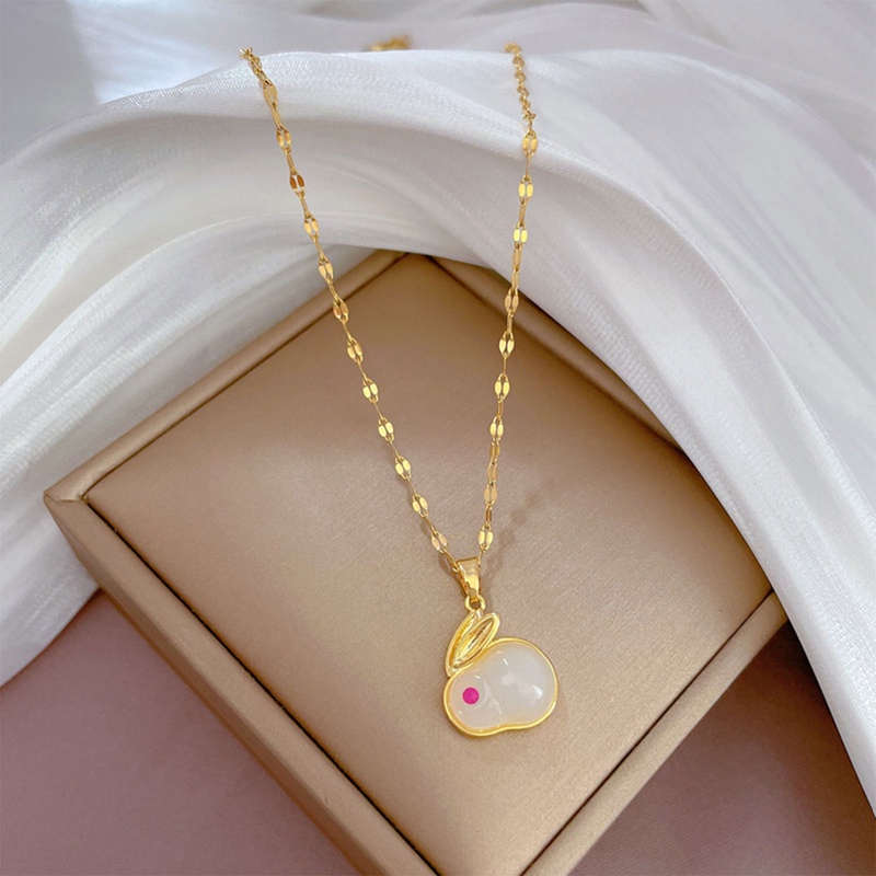 Kalung Sterling Silver 925 Hias Giok Hetian Kelinci Untuk Wanita