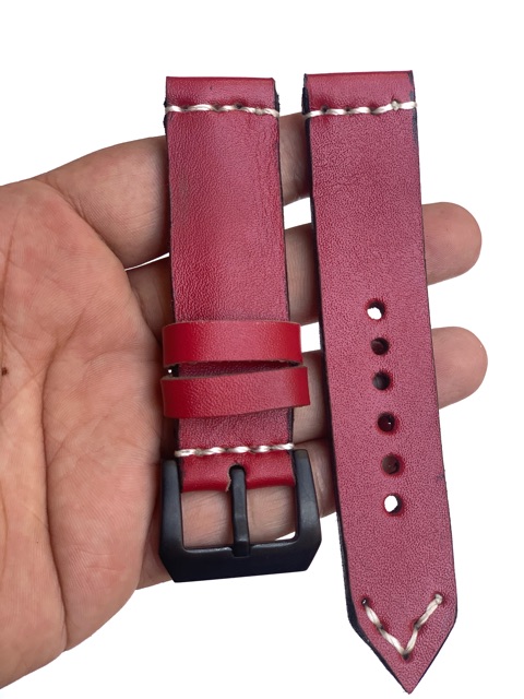 Strap Tali Jam Tangan kulit Sapi Asli vintage maroon handmade