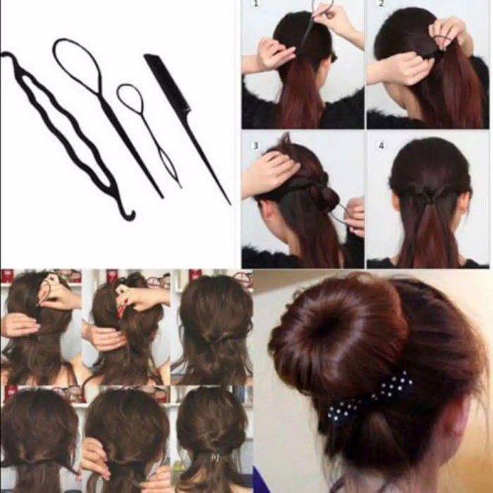 Alat Sanggul Rambut Set Alat Tata Rias Rambut Wanita Model Pilin 4in1