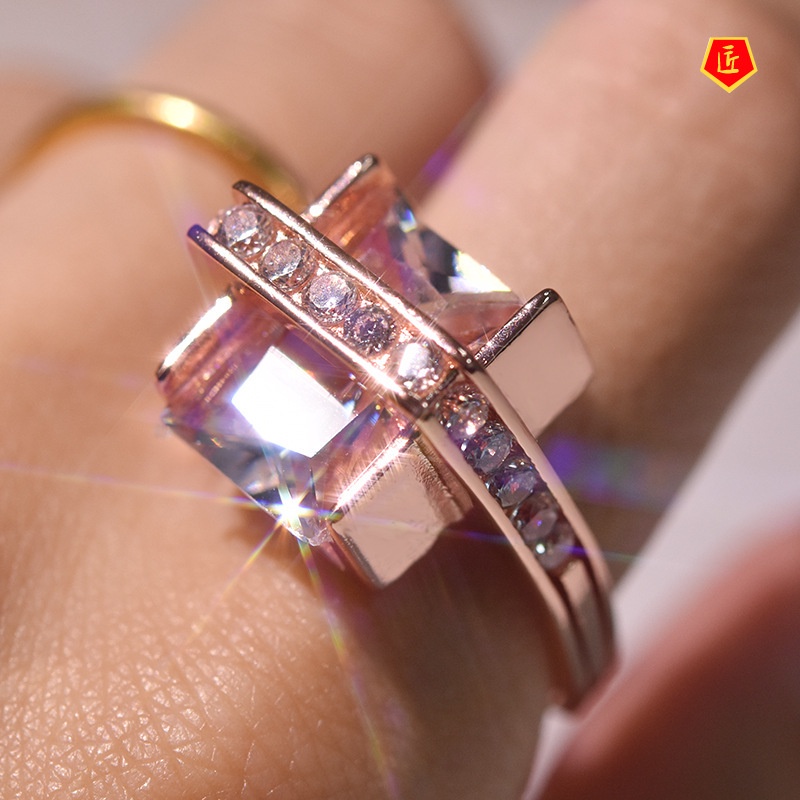 [Ready Stock]Fashion Personality 14K Rose Gold Micro Inlaid with Diamond Ring