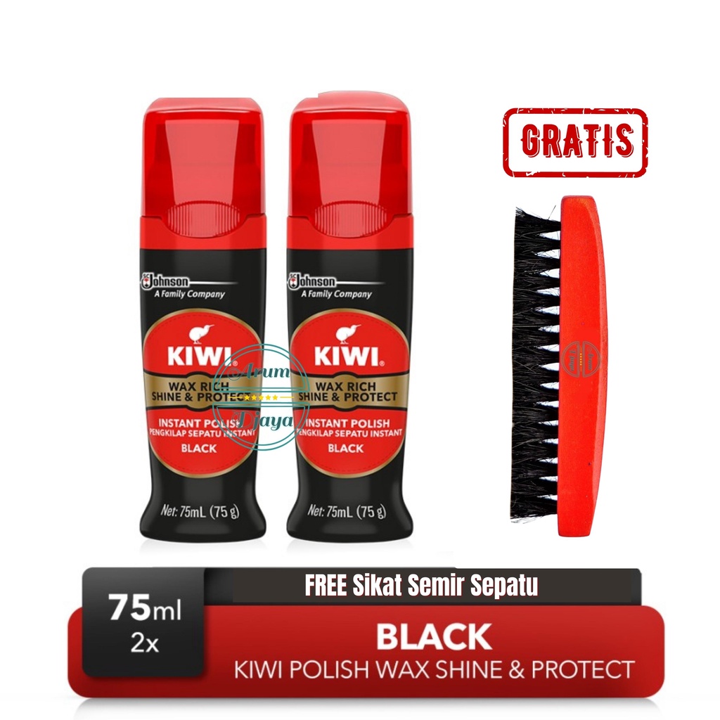 Kiwi Shine &amp; Protect Instant Polish Black 75mL 2x TwinPack Hitam - FREE Sikat Semir Sepatu